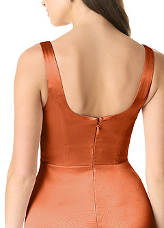 Azazie Joyce Robes de demoiselle d'honneur Robe Trapèze en Satiné métallisé Fente Latérale Orange Brûlée image5