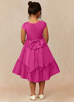 Azazie Lee Flower Girl Dresses Fuchsia A-Line Bow Stretch Satin Dress image2