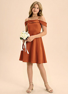 Azazie Anselie Junior A-Line Plisseret Stræk satin Mini Junior brudepige Kjole image1