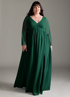 Azazie Teton Maternity Bridesmaid Dresses A-Line Long Sleeve Chiffon Floor-Length Dress image9