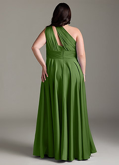 Azazie Charlize Robes de demoiselle d'honneur Robe Trapèze en Satin extensible Une épaule Basilic image10