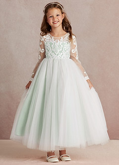 Azazie Elodie Flower Girl Dresses Ivory Agave Ball-Gown Lace Dress image3