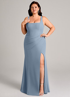 Azazie Mero Bridesmaid Dresses Dusty Blue Sheath Pleated Chiffon Dress image11