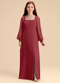 Azazie Bondi Junior Pomegranate A-Line Blouson Chiffon Dress image5
