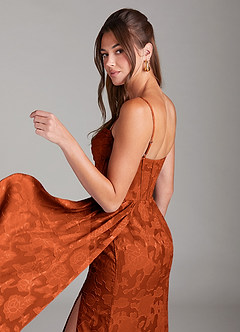 Azazie Denisa Bridesmaid Dresses Paprika Sheath Pleated Floral Burnout Dress image5