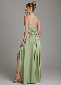 Azazie Francis Bridesmaid Dresses Dusty Sage A-Line Corset Stretch Satin Dress image7