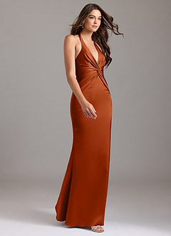 Azazie Valerie Bridesmaid Dresses Burnt Orange Mermaid Pleated Stretch Satin Dress image4