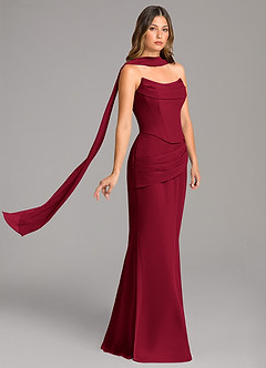 Azazie Sorrel Robes de demoiselle d'honneur Robe Sirène en Mousseline de soie Corset Bourgogne image4