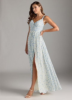 Azazie Chanel Bridesmaid Dresses Blue And White Ditsy Floral A-Line Pleated Chiffon Dress image5