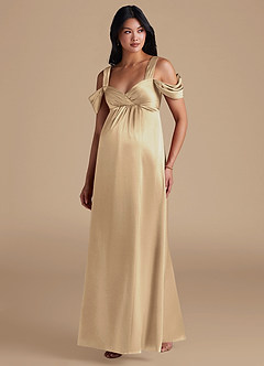 Azazie Rhea Maternity Bridesmaid Dresses A-Line Pleated Metallic Satin Floor-Length Dress image5