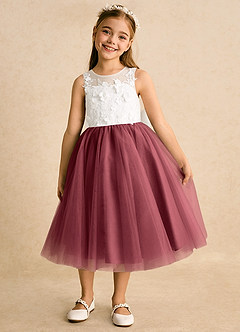 Azazie Lina Flower Girl Dresses Ivory Merlot Ball-Gown Lace Dress image5