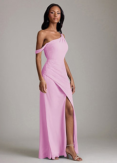 Azazie Madelyn Bridesmaid Dresses Candy Pink Mermaid One Shoulder Chiffon Convertible Dress image5