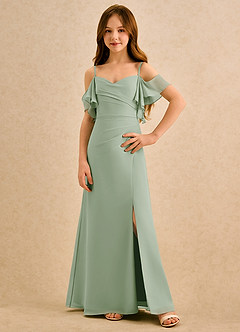 Azazie Pippy Girls Formal Abiti da Ragazza di Fiori Abito A-Line in Chiffon Scollo a Cuore Verde Salvia image1