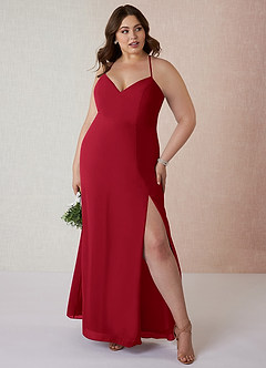 Azazie Manila Bridesmaid Dresses Scarlet Sheath V-Neck Chiffon Dress image7