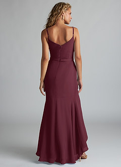 Azazie Summer Bridesmaid Dresses Cabernet Mermaid Scoop Cowl Chiffon Dress image2