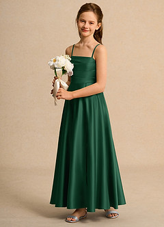 Azazie Pebbles Girls Formal Flower Girl Dresses Dark Green A-Line Pleated Matte Satin Dress image5