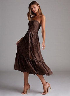Azazie Delphina Bridesmaid Dresses Ganache A-Line Strapless Floral Burnout Convertible Dress image5
