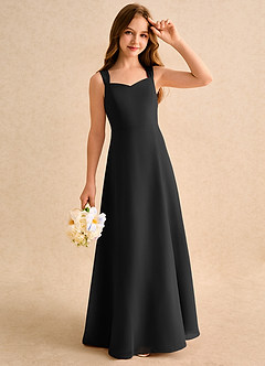 Azazie Makani Girls Formal Abiti da Ragazza di Fiori Abito A-Line in Chiffon Scollo a Cuore Nero image4