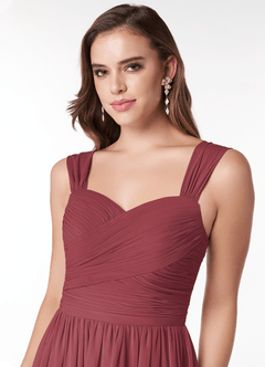 Azazie Zapheira Brautjungfernkleider A-Linie Gestreift Chiffon Kleid Merlot image5