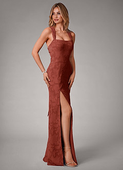 Azazie Luci Bridesmaid Dresses Terracotta Mermaid Pleated Floral Burnout Convertible Dress image7