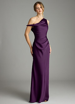 Azazie Emerson Bridesmaid Dresses Grape Mermaid Off the Shoulder Stretch Satin Dress image5