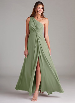 Azazie Brooke Bridesmaid Dresses Pistachio A-Line One Shoulder Chiffon Dress image3