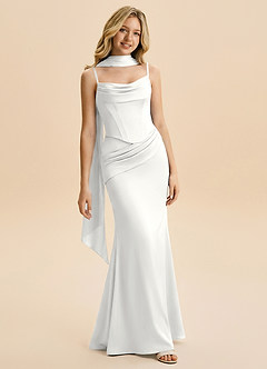 Azazie Sorrel Junior White Mermaid Ruched Stretch Satin Dress image4