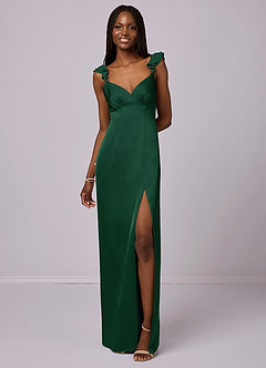 Barbie ♥ Azazie Bridesmaid Dresses Dark Green Sheath Stretch Satin Dress image4