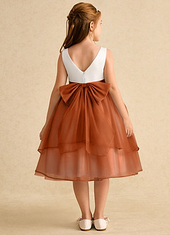 Azazie Rene Flower Girl Dresses Ivory Burnt Orange A-Line Bow Tulle Dress image2