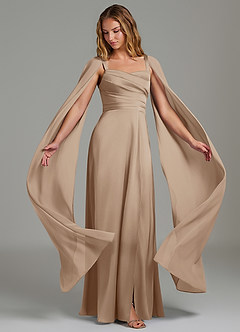 Azazie Niveah Bridesmaid Dresses Taupe A-Line Strapless Stretch Satin Convertible Dress image1
