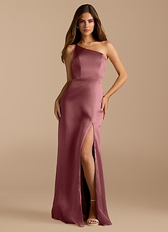 Azazie Trina Bridesmaid Dresses Vintage Mauve A-Line One Shoulder Metallic Satin Dress image3