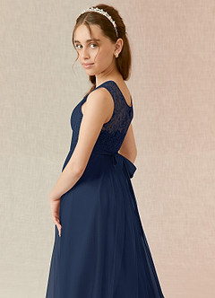 Azazie Georgette Junior A-Linie Spitze Tüll Kleid Dunkelmarine image6