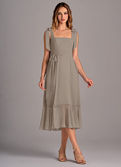 Azazie Deb Bridesmaid Dresses Taupe A-Line with Pockets Chiffon Convertible Dress image5
