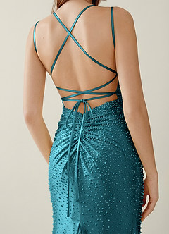 Sylvan Peacock V-neck Hot Rhinestones Corset Prom Dress image6