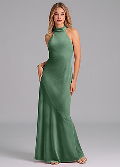 Azazie Velli Robes de demoiselle d'honneur Robe Sirène en velours Col Haut Eucalyptus image1
