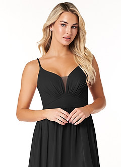 Azazie Rayna Bridesmaid Dresses Black A-Line V-Neck Pleated Chiffon Dress image6