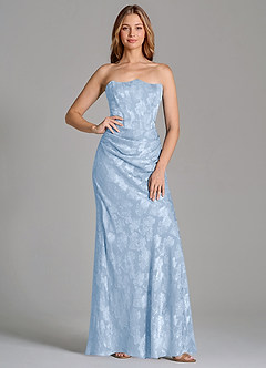 Azazie Ezrena Bridesmaid Dresses Pale Blue Mermaid Strapless Floral Burnout Convertible Dress image1