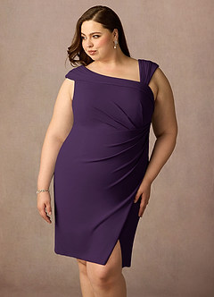 Azazie Cecily Mother of the Bride Dresses Plum Sheath Stretch Crepe Dress image6