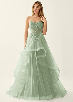 Anais Hellgrün Korsett-Abendkleid mit Schnürung am Rücken und Rüschen aus Spitze image3