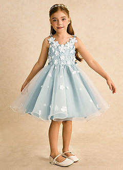 Azazie Junebug vestidos de niña de las flores Vestido de Marfil Neblina de Tul de Princesa con Encaje image6