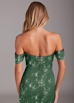 Azazie Saige Bridesmaid Dresses Eucalyptus Garden Floral Sheath Off the Shoulder Stretch Satin Dress image9