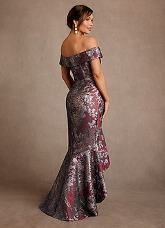 Azazie Winnetka Moeder van de bruid jurken Zeemeermin Jurk van Bloemenjacquard Off the Shoulder Merlot Bloemig image2