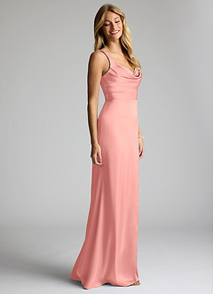 Azazie Elida Bridesmaid Dresses Rosette Sheath Pleated Stretch Satin Dress image3