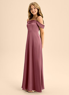 Azazie Anselie Junior Robe Trapèze en Satin extensible Épaule décolletée Rose Du Désert image6