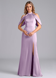 Azazie Bonny Brautjungfernkleider Meerjungfrau-Linie Schulterfrei Stretch-Satin Kleid Frostiges Flieder image4