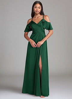 Azazie Dakota Vestidos de damas de honor Vestido de Verde Oscuro de Satén Elástico de Corte en A con Vestidos sin tirantes image3