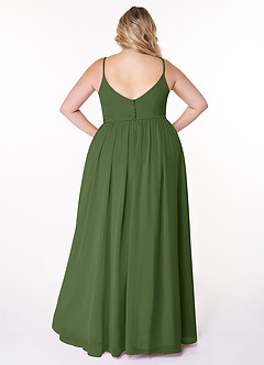 Azazie Rayna Bridesmaid Dresses Olive A-Line V-Neck Pleated Chiffon Dress image8