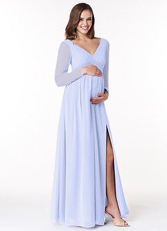 Azazie Teton Maternity Bridesmaid Dresses A-Line Long Sleeve Chiffon Floor-Length Dress image4