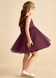 Azazie Jani Flower Girl Dresses Cabernet A-Line Bow Tulle Dress image3