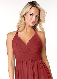Azazie Ashia Bridesmaid Dresses Rust A-Line Pleated Chiffon Dress image5